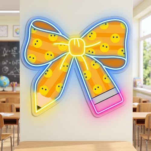 Woanger Pencil Bow Neon Sign for Classroom Reading Corner Decor - 1