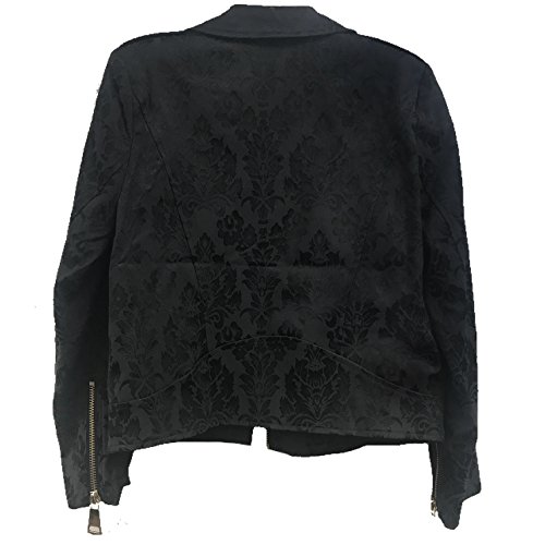 Midnight Velvet Women Black Floral Pattern Zip Up Moto Jacket2