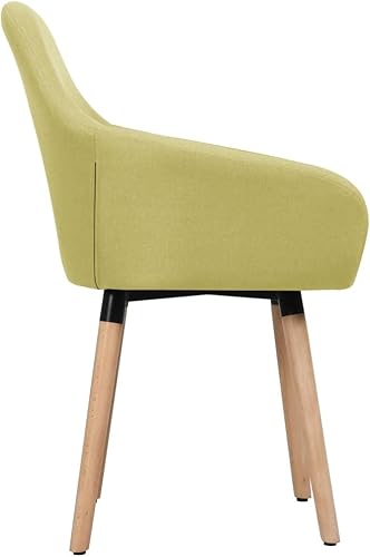 Miniatura 4 de Juego de 2 sillas de comedor de tela verde, modernas sillas de cocina ergonómicas tapizadas, patas de madera para comedor