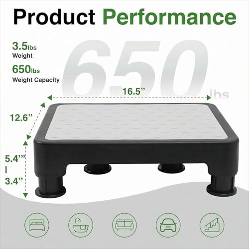 Image of COOL-ANGLE Adjustable Step Stool for High Beds & SUV - Non-Slip Mobility Platform for Seniors, 650lbs Capacity, 3 Heights (3.4 inch-5.4 inch), Wide Safety Base for Car & Bath, 16.5 inchx12.6 inch, Gray