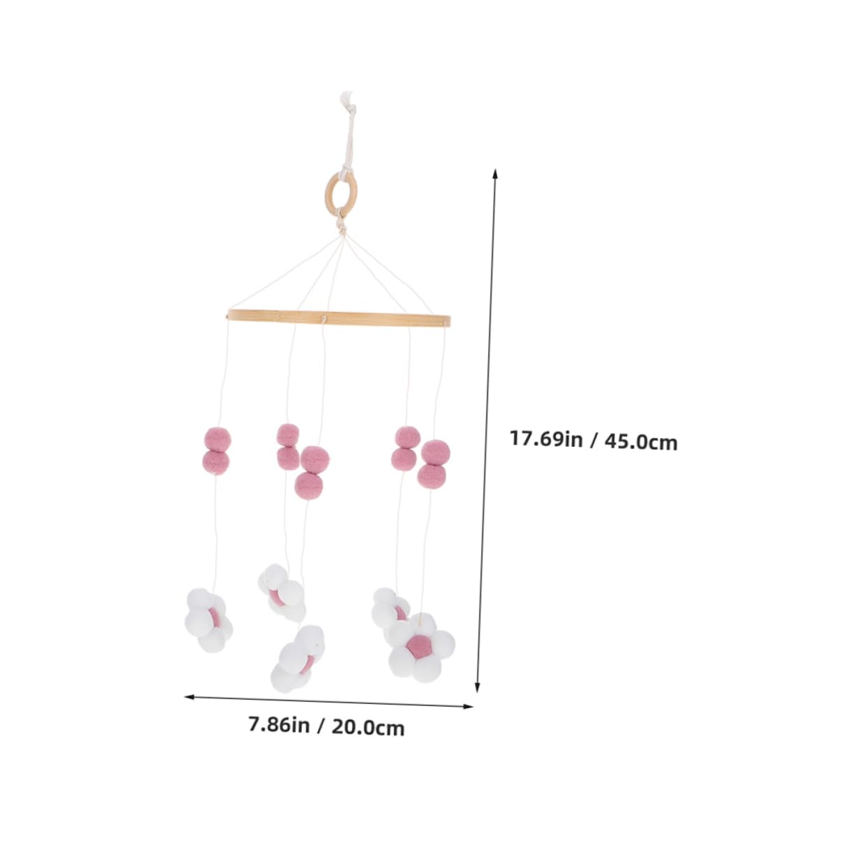 Abaodam 2pcs Baby Bed Mobile Wooden Pink White Balls Flowers Fairy Tale Charm Sensory Stimulation for Nursery Boutique Decor