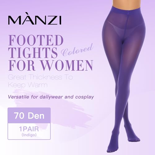 Image of MANZI Women's Solid Color Semi Opaque Footed Tights Soft Stretch Pantyhose