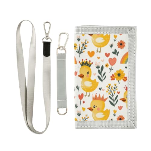 Wusikd Ducks Flowers Kids Wallet for Boys Girls Rainbow Daisy Toddler Trifold Wallet Novelty Wallet for Teens Women Men