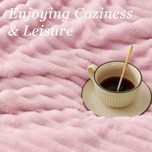 Image of BEDELITE Ribbed Fleece Throw Blanket for Couch, Cherry Blossom, 50 inchx70 inch
