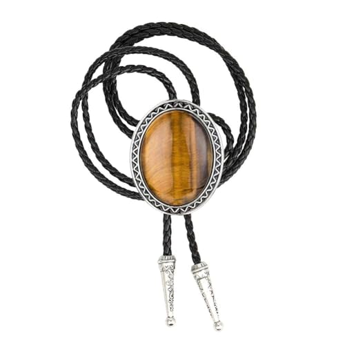 Image of GelConnie Bolo Tie for Men Women Western Cowboy Turquoise Leather Necktie | Natural Stone Bolo Tie Necklace for Women Rodeo Cowboy Leather Necktie Native American Western Cowgirl Ties Adjustable Cord