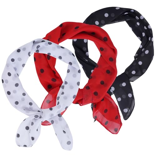 3 Pcs 50s Chiffon Scarf Sheer Square Neck Head Scarf for Women Girls Hip Hop 1950s Party Halloween Costume