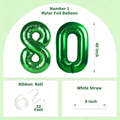 Image of Number Balloons Green Party Balloon - Giant Number 80 Balloon, 40 Inch Large Balloon for St. Patrick's Day Games Theme Birthday Decoration, Girls Boys Party Supplies