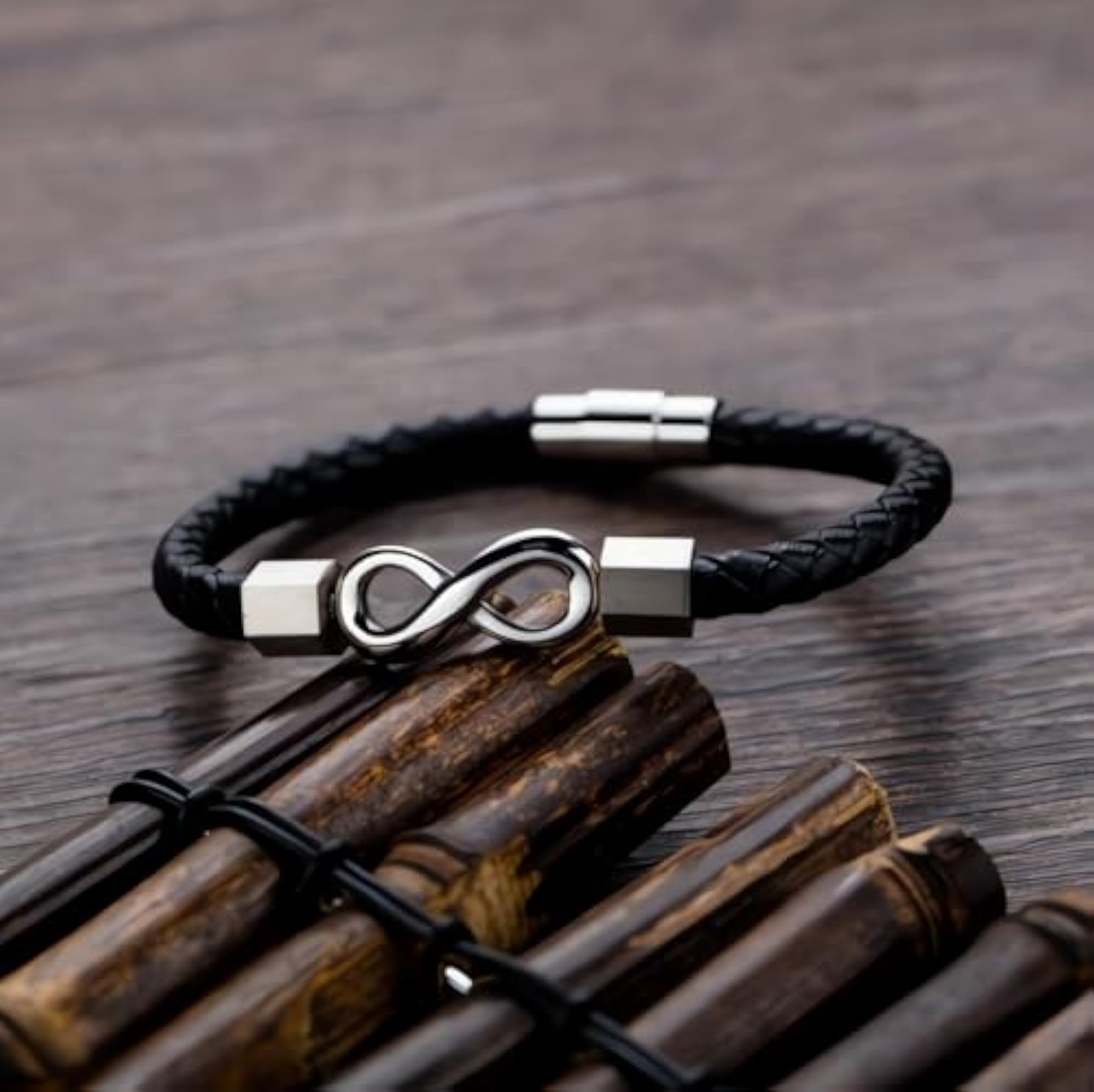 Leather Infinity Bracelet with Stainless Steel Magnetic Clasp