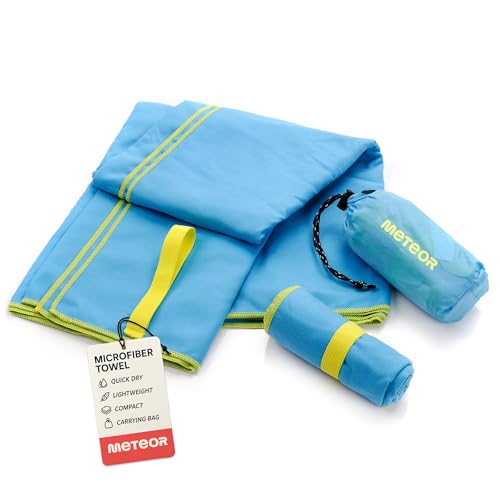 meteor microfibre towel – Lightweight travel towel for gym, swimming, backpacking – Compact & quick-dry gym towels with carry pouch – Travels Ideal for everyday use and trips – 42 x 55 cm – Blue