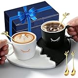 Zinueen Set di 2 tazze per coppie, tazze da caffè con design bacio, 200 ml, tazze in ceramica per coppie, regalo di fidanzamento per entrambi, regali di nozze in porcellana
