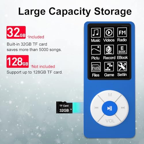 Image of MP3 Player with 32GB TF Card,Built-in HD Speaker,Portable HiFi Music Player with Video /Voice Recorder /FM Radio /Photo Viewer /E-Book Player for Kids