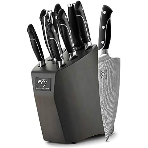 NANFANG BROTHERS Damaststahl Messerset mit Holz Block Japanisches Messer Set Damaststahl VG10 Cover