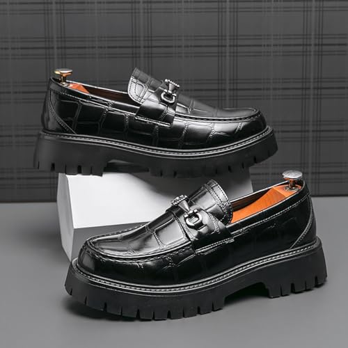 Men's Leather Printed Platform Slip-On Penny Loafers Fashion Round Toe Metal Decoration Non-Slip Lug Sole Business Dress Shoes for Driving Office Party4