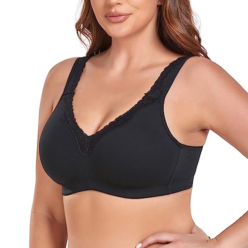 Soutien-gorge sans fil en dentelle 115D avec effet minimiseur et grand confort en coton noir