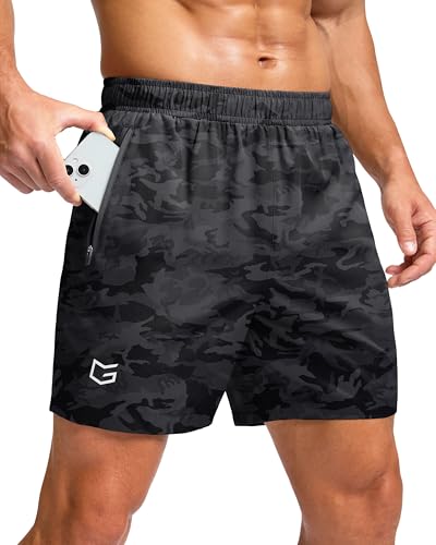 G Gradual Men's Athletic Running Shorts with Zipper Pockets Quick Dry 7"/ 5"/ 9" Workout Gym Shorts for Basketball Hiking(Grey Camo,5XXXL) - 4