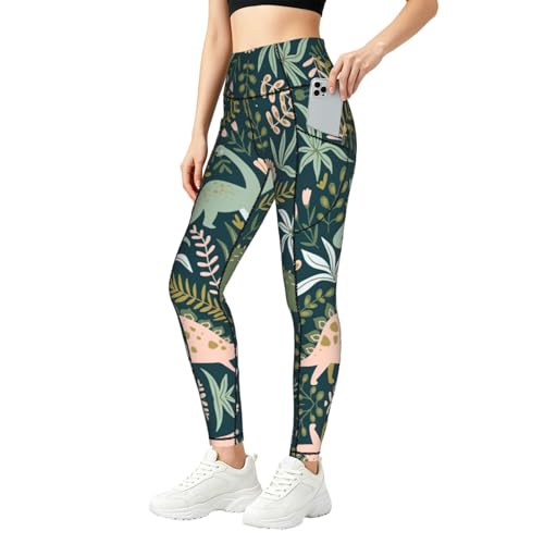 Leggings de dinosaurio para mujer y conjunto de entrenamiento fitness con bolsillos