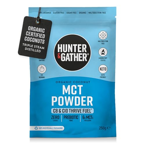Hunter & Gather Thrive Fuel C8/C10 MCT Powder 250g | Triple Steam Distilled 100% Organic Certified Coconut | Keto Low Carb & Paleo | Sugar Gluten & Seed Oil Free