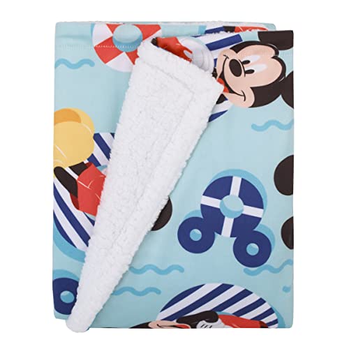 Image of NoJo Disney Mickey Mouse Summertime Splash Blue, Orange, Yellow, and White Super Soft Sherpa Baby Blanket