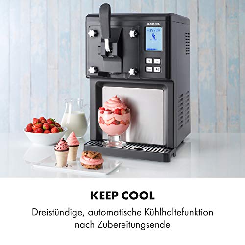 Foto von Klarstein Sweet Sundae - Eiscrememaschine, 1,5 Liter, mitselbstkühlendem Kompressor, 200 Watt, Ausgabesystem, 3 StundenAuto-Kühlhaltefunktion, Reinigungsautomatik, Edelstahl, schwarz