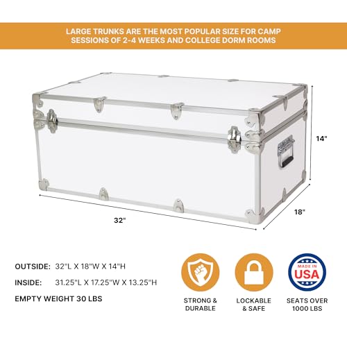Image of Rhino Trunk & Case Large Essential Trunk With Wheels 32 inchx18 inchx14 inch, 1000+ lbs Capacity - Many Colors. Strong, USA Made Summer Camp Footlocker, and Secure College Dorm Storage Chest