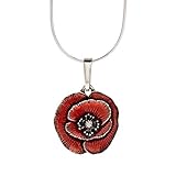 DANFORTH - Remembrance Poppy Snake Chain Necklace (Red) – Handcrafted Pewter Memorial Necklace – 18” – Made In USA