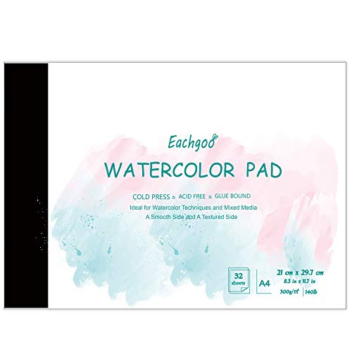 Eachgoo Bloc Acuarela para Pinturas Acuarelas, 32 Hojas A4 Cuadernos de Acuarela Papel para Principiantes y Artistas