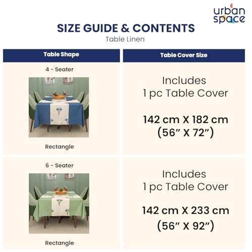 Image of Urban Space Cotton Rectangular Dining Table Cover for 4 Seater, Table Cloth with Panelled Design, 4 Seater Cotton Table Cover (High Garden Yellow, 4 Seater, 52 inch x 72 inch)