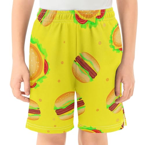 J JOYSAY Hamburger Dot Yellow Boys Athletic Shorts Kids Youth Casual Shotrs with Elastic Waistband Pockets2