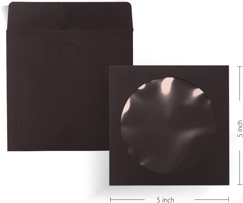 100pcs CD DVD Sleeves, Black Paper CD DVD Sleeves Envelope Holder with Clear Window and Flap,120g Heavy Weight