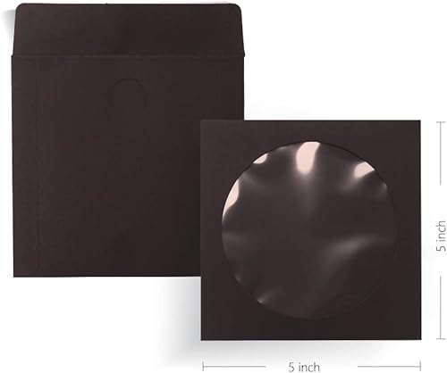 Miniatura 5 de 100 fundas para CD y DVD, fundas de papel negro para CD y DVD con ventana transparente y solapa, peso pesado de 4.23 oz