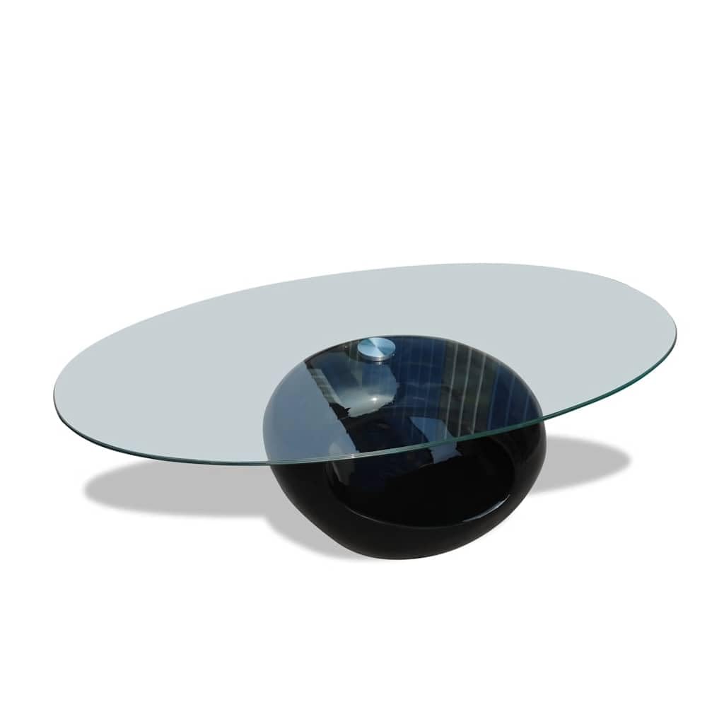 Table Basse Ovale en verre trempé et fibre de verre noir brillant pour salon chic