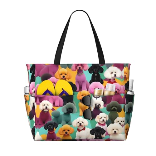 Sac à bandoulière imperméable contre la pluie noir à motifs caniches et chiens
