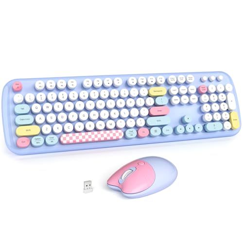 Image of Wireless Keyboard and Mouse Combo for Windows, MOWUX 2.4G Full-Sized External Cordless Computer Keyboard, Compact Mouse, 8 Multimedia and Shortcut Keys, for PC, Laptop - Light Blue Colorful