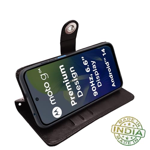 Image of Pikkme Moto G04 Flip Cover Leather Finish | Inside TPU with Card Pockets | Wallet Stand and Shock Proof | Complete Protection Button Flip Case (Coffee)