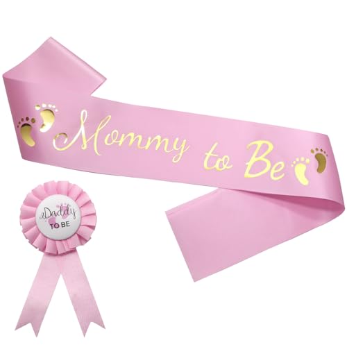 MILVOWOC Baby Shower Sash 2 Pack Mommy & Daddy to Be Set Pink