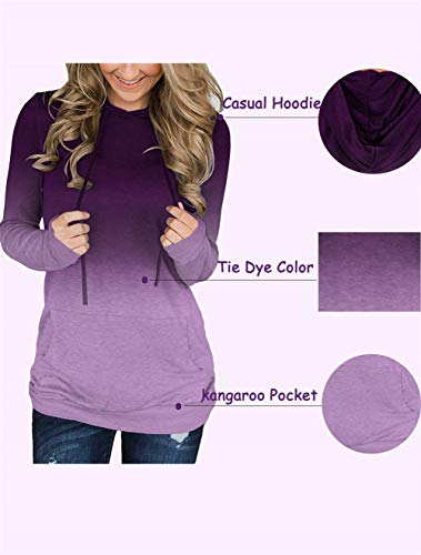 Modarani Pullover Sweatshirts For Women Purple Ombre Tie Dye Hoodies Casual Tunic Tops Kangaroo Pockets M #TOP1