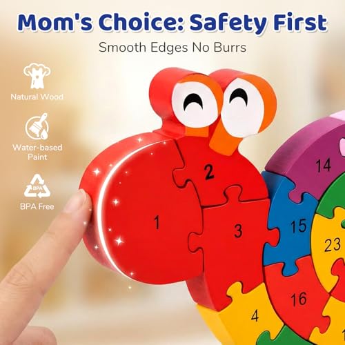Rompecabezas de Madera LovesTown en Forma de Caracol, Doble Cara | Alfabeto y Números, Diseño Animal Montessori para Niños Pequeños miniatura 3