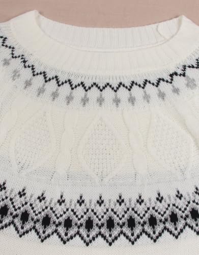 Image of Women's Fair Isle Sweater Crew Neck Long Sleeve Heart Sweater Vintage Tops