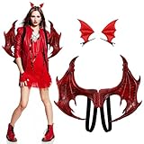 2 Pcs Halloween Red Dragon Wings with Bat Wings Hair Clips Demon Devil Costume Accessories for Women Adults Halloween Masquerade Party Cosplay Props