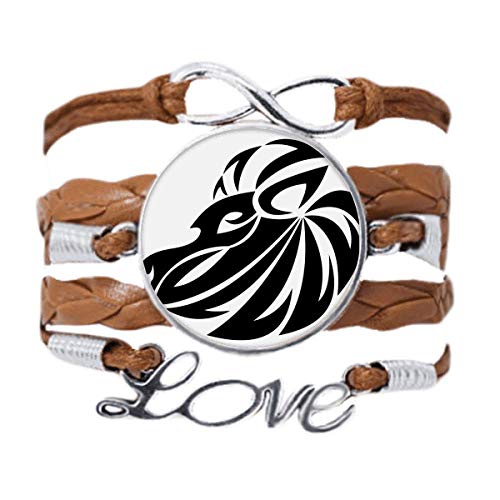 Bracelet de cuir tordu noir Leo avec symbole du zodiaque Lion chic