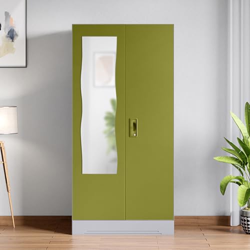 Image of GODREJ INTERIO Almirah Slimline 2-Door Steel Almirah, Cupboard for Clothes (Textured Green Leaf), 1-Year Warranty, 1 Locker, 4 Shelves and Curvilinear Mirror