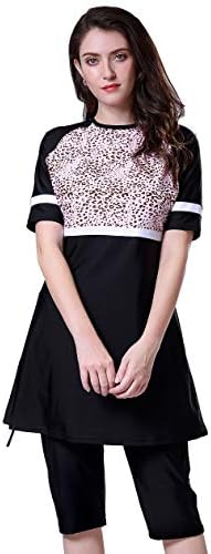 Ababalaya Women's Modest Muslim Burkini Print 2 Pieces Swimwear Rash Guard Surfing Suit,Pink Leopard,Tag M= US Size 4-6