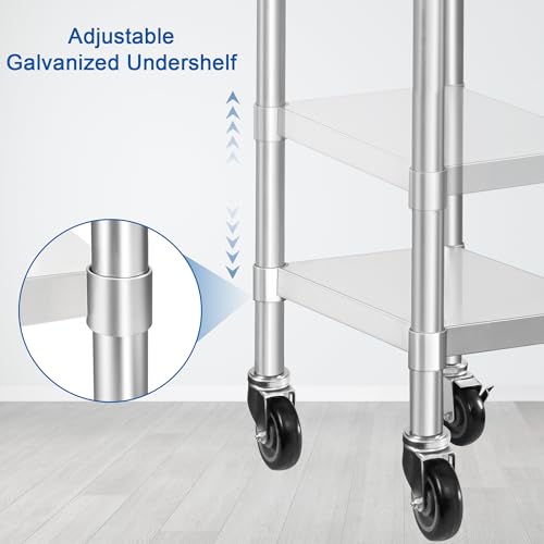 Image of HARDURA Stainless Steel Commercial Work Table with Wheels Prep & Work Metal Table 24x18 Inches Heavy Duty NSF with Casters and 2 inch Backsplash