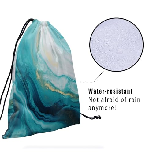 Image of Nerxy Teal White Marble Texture Drawstring Gym Bag - Marble Grip Bag for Gymnasts, Travel, Sports