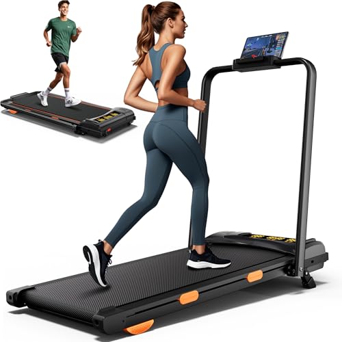 4.0/7.6MPH Walking Pad Treadmill with Folding Slope, Larger Screen Display Under Desk Treadmill 300 lb Capacity, Portable Treadmills for Small Spaces, Home