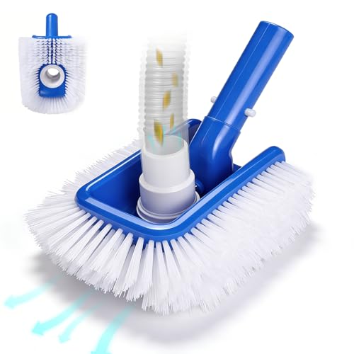 Pool Brush Head with Pool Vacuum Head for Inground & Above Ground Pools, Round Heavy Duty Scrubber Pool Broom Cleaning Nylon Brush with 1/4' or 1/2' Swivel Hose Connection, No Pole