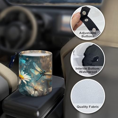 Image of Dragonfly Print Car Trash Can Collapsable, Reusable Daisy Trash Bag for Car, Waterproof Hanging Trash Bin for Car