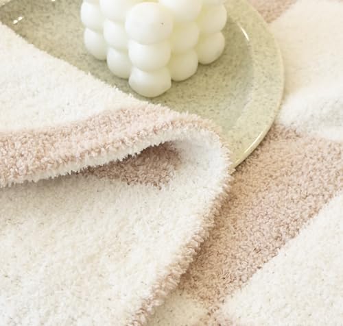 Image of Ultra Soft Cozy Checkered Knitted Throw Blanket Fluffy Microfiber Checkerboard Bed Blanket Lightweight Both Sides Blanket for Couch Sofa Bed (Cream, Throw 50 inchx60 inch)