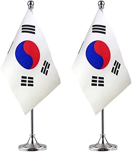ZXvZYT 2 Pack Korea flag Korean Table Flag Small Mini Korean Desk Flags With Stand Base,International Festival Events Celebration Decorate,Home office Decorations