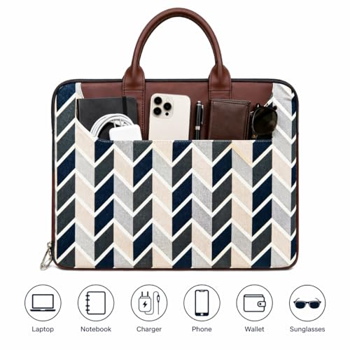 Image of Tabelito Designer Printed Laptop Sleeve for Women (13-15.6 Inch) | Jute & Vegan Leather Office Handbag | Lightweight Stylish Work Bag with Handle